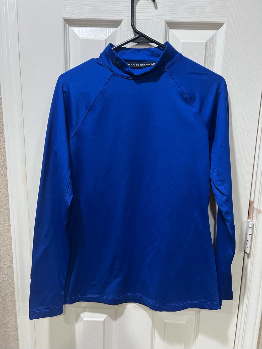 Mens Under Armour Coldgear Fitted Shirt Mock Neck Blue Long Sleeve Size Large